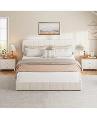 homfan Velvet Platform Bed Frame Channel Tufted Wingback Headboard Upholstered Wood Slats No Box Spring