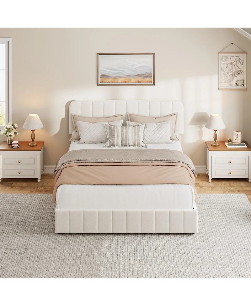 homfan Velvet Platform Bed Frame Channel Tufted Wingback Headboard Upholstered Wood Slats No Box Spring