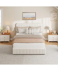 homfan Velvet Platform Bed Frame Channel Tufted Wingback Headboard Upholstered Wood Slats No Box Spring