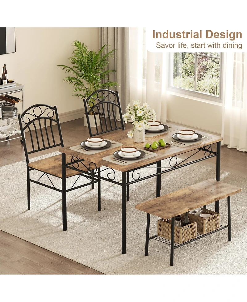 homfan 4 Piece Modern Compact Dining Set, Metal Frame Space Saving Dinette Furniture for Small Kitchen and Apartment