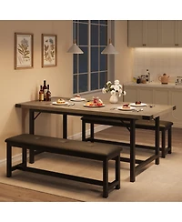 homfan 3 Piece Extendable Dining Set, Sturdy Engineered Wood Table with Padded Benches, Space Saving Multi scene Home Dining Furniture