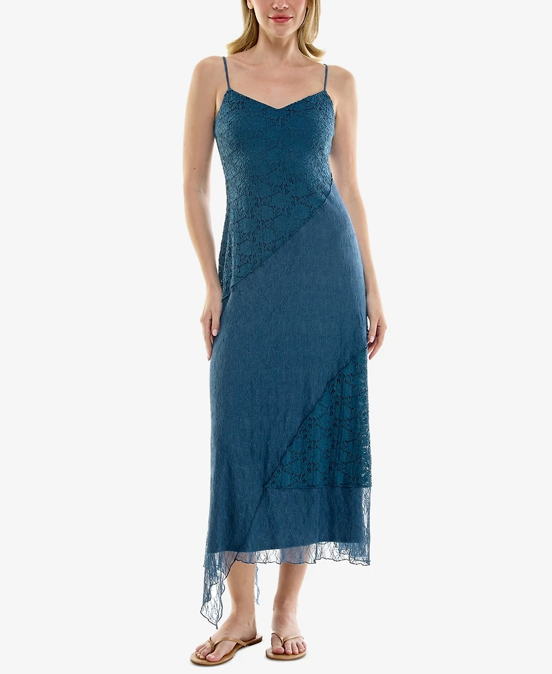 Row A Juniors' Sleeveless V-Neck Lace Midi Dress