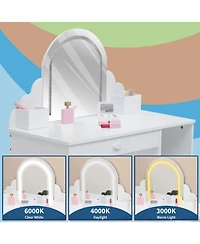 gaomon 2-in-1 Kids Lighted Vanity Set, Adorable Makeup Table with Matching Stool