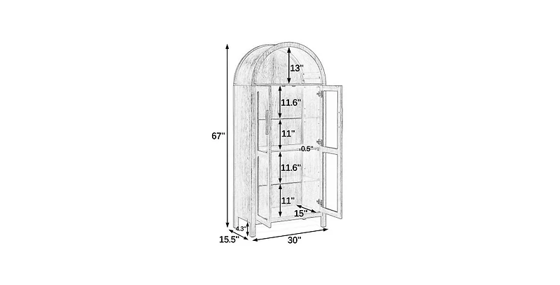 Flynama High Arched Led Light Wooden Storage Cabinet Adjustable Glass Partition Modern Retro Home Multi-Functional Display Cabinet