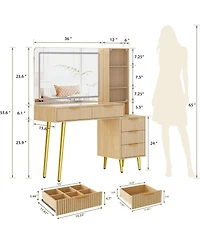 gaomon Almond 5-Drawer Vanity Desk, Makeup Dressing Table with Built-in Usb Charging Station