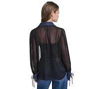Karl Lagerfeld Paris Petite Collared Button-Front Blouse