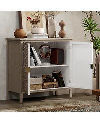 Flynama American Style 2-Door Wooden Storage Cabinet Relief Pattern Cabinet with Adjustable Layer Anti-Dumping Design