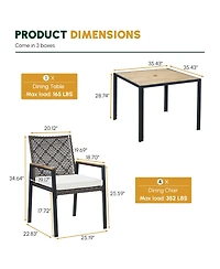 Clihome 5 Piece Outdoor Patio Dining Set Coffee Pe Rattan Chair with Acacia Wood Table Top with Umbrella Hole