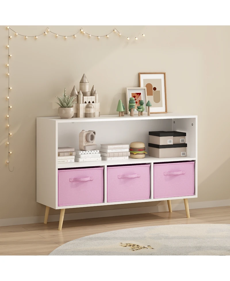 Flynama Kids Bookcase with Fabric Drawers and Toy Storage Organizer