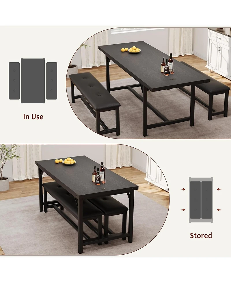 homfan Extendable Dining Table Set with 2 Benches for Small Spaces