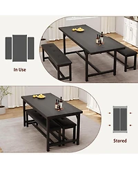 homfan Extendable Dining Table Set with 2 Benches for Small Spaces