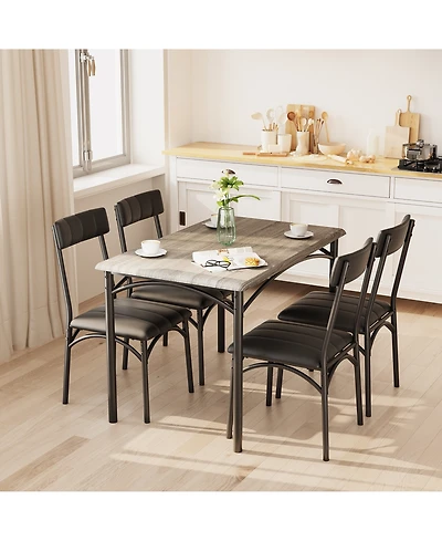 homfan 5 Piece Dining Table and Chair Set Rectangular Metal and Wood Table, Upholstered Chairs, Space Saving Design for Apartment or Small Spaces