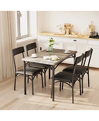 homfan 5 Piece Dining Table and Chair Set Rectangular Metal and Wood Table, Upholstered Chairs, Space Saving Design for Apartment or Small Spaces