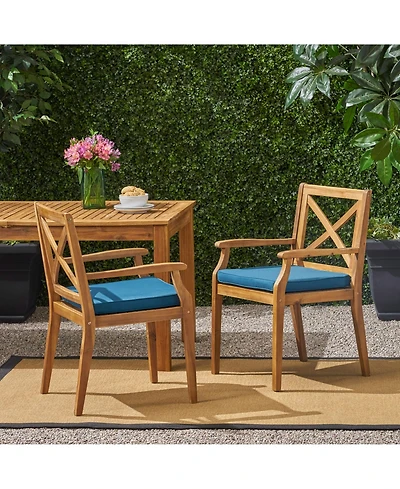 Clihome 2Pieces Outdoor Dining Chairs with Cushions Acacia Wood Patio