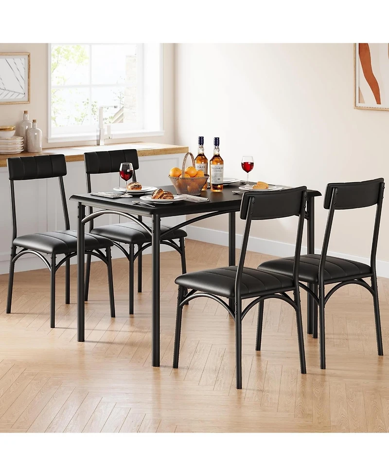 homfan 5 Piece Rectangular Space Saving Dining Set for 4 with Upholstered Chairs