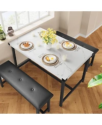 homfan 4 Person Dining Table Set with 2 Upholstered Benches Rectangular Kitchen Table for Small Apartments, Modern Dining Bench Set for 4