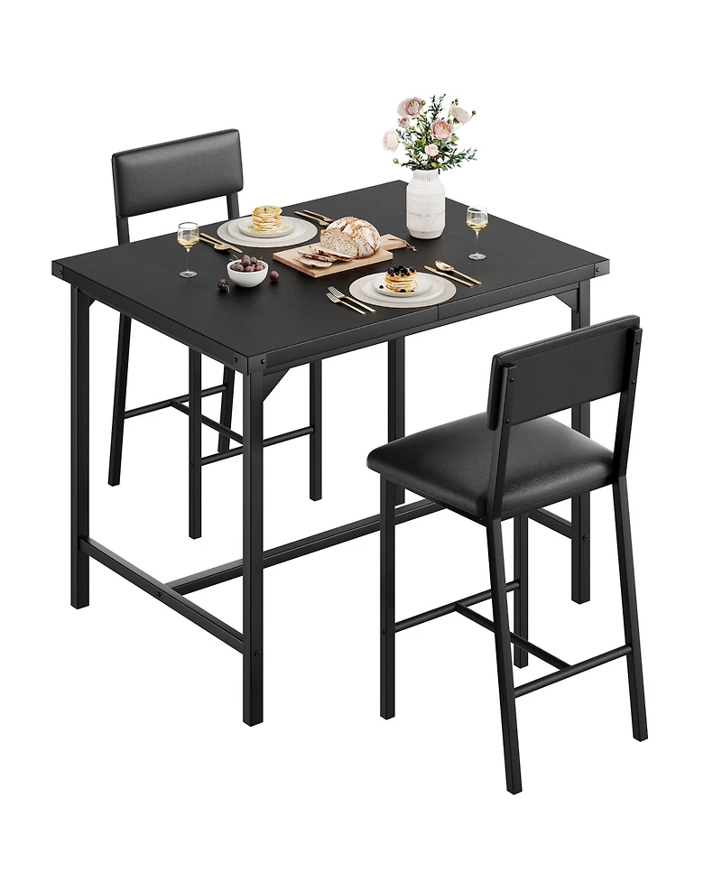 homfan Dining Table Set with 2 Stools Counter Height Metal Frame and Footrest, Compact Design for Kitchen, Apartment or Small Area