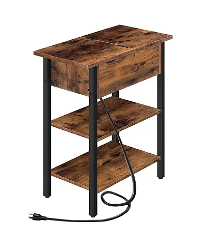 Slickblue Narrow Side Table with Charging Station and Flip-Top Storage Compartment