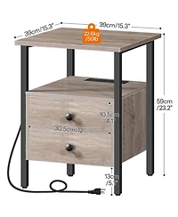 Slickblue End Table with Charging Station and 2 Drawers for Bedroom Storage