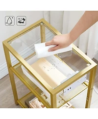 Slickblue End Table with Charging Station, 3-Tier Glass Shelves and Usb Ports
