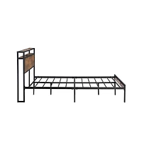 Lucky One Full Size Metal Platform Bed Frame with Wooden Headboard and Footboard, Usb Ports