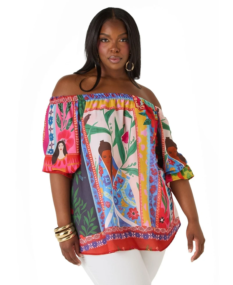 Ashley Stewart Women's Off the Shoulder Printed Blouse