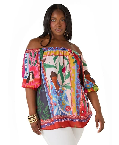 Ashley Stewart Women's Off the Shoulder Printed Blouse