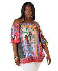 Ashley Stewart Women's Off the Shoulder Printed Blouse