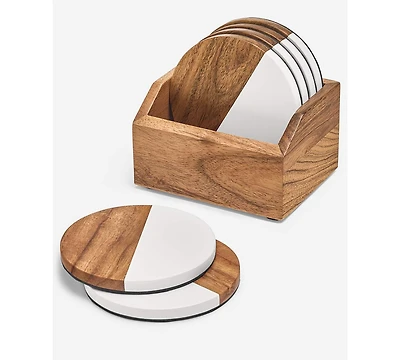 The Cellar 7-Piece Wooden Coasters & Holder, Macy's Exclusive