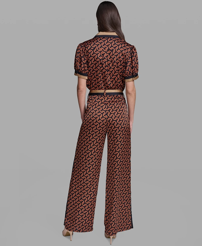 Karl Lagerfeld Paris Women's Polka-Dot Satin Straight-Leg Pants
