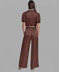 Karl Lagerfeld Paris Women's Polka-Dot Satin Straight-Leg Pants