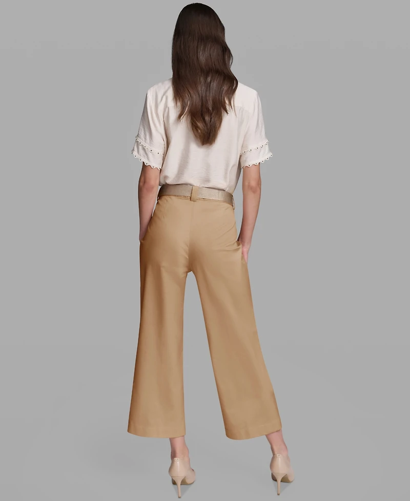 Karl Lagerfeld Paris Women's Mid-Rise Belted Cropped Pants