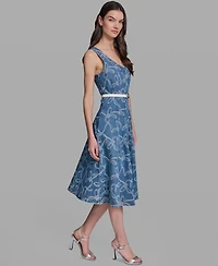 Karl Lagerfeld Women's Sleeveless Crewneck Denim Midi Dress