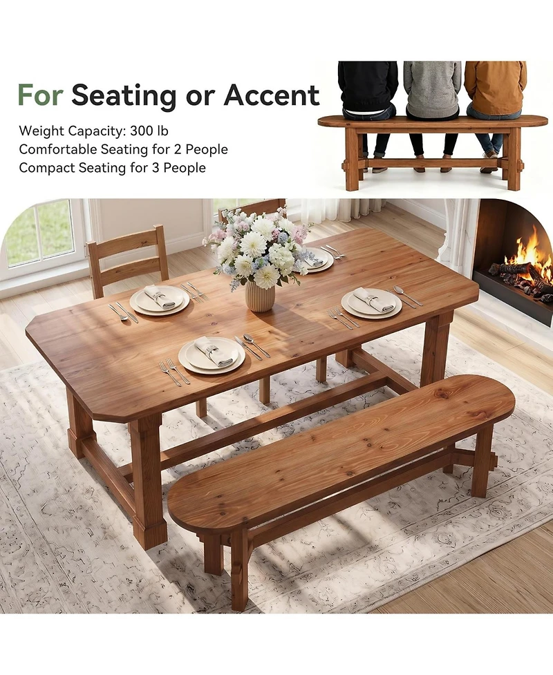 Tribesigns Solid Wood Entryway Bench, 55" Wooden Shoe Storage Bench, Farmhouse Rustic Indoor Bench for Dining Table, End of Bed