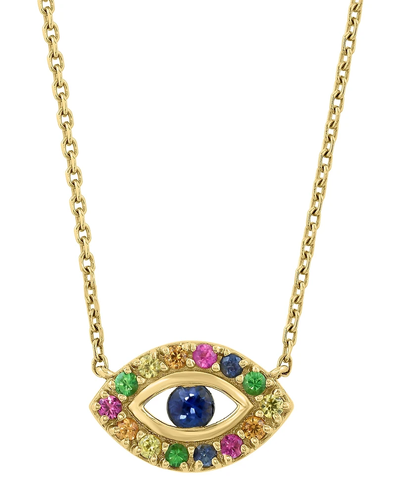 Effy Collection Multi-Sapphire (7/15 ct. t.w.) & Tsavorite (1/20 ct. t.w.) Pendant Necklace in 14k Yellow Gold