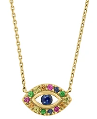 Effy Collection Multi-Sapphire (7/15 ct. t.w.) & Tsavorite (1/20 ct. t.w.) Pendant Necklace in 14k Yellow Gold