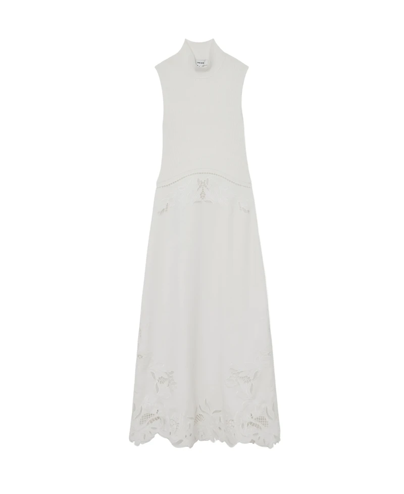 Reiss Women's Rib-Knit Mix Broderie Midi Dress
