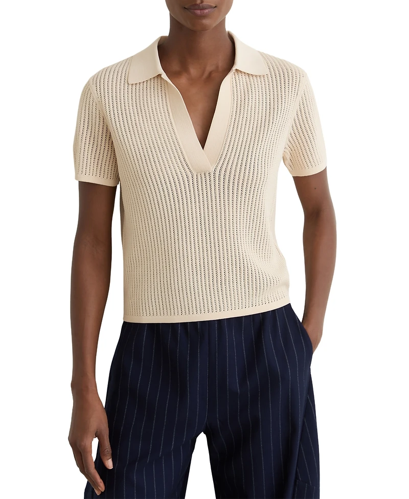 Reiss Women's Open-Stitch Knitted Polo Top