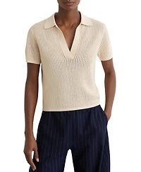Reiss Women's Open-Stitch Knitted Polo Top
