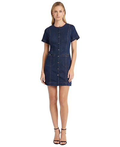 Maggy London Women's Denim Mini With Buttons Dress