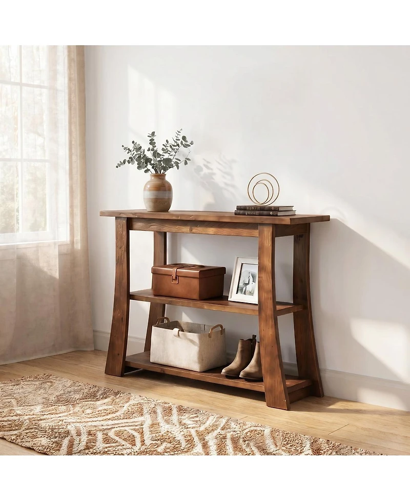 Tribesigns Solid Wood Console Table with Storage Shelves, 3-Tier Small Wood Entryway Sofa Table for Living Room Hallway
