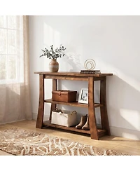 Tribesigns Solid Wood Console Table with Storage Shelves, 3-Tier Small Wood Entryway Sofa Table for Living Room Hallway