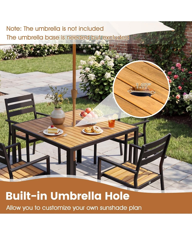 Gymax 36'' Square Outdoor Dining Table for 4 Acacia Wood Patio Table w/ Slatted Top