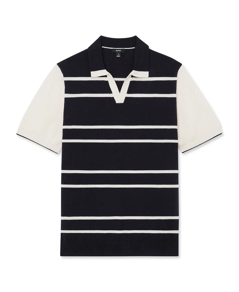 Reiss Men's Miles Open Collar Striped Merino Wool Polo Shirt