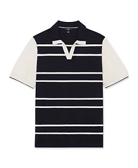 Reiss Men's Miles Open Collar Striped Merino Wool Polo Shirt