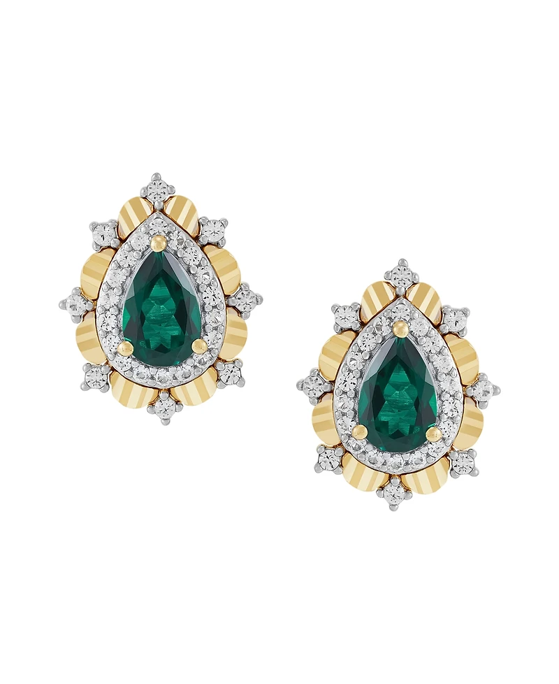 Macy's Lab-Grown Emerald (5/8 ct. t.w.) & Sapphire (1/3 Earrings 14k Gold-Plated Sterling Silver (Also Available Ruby)