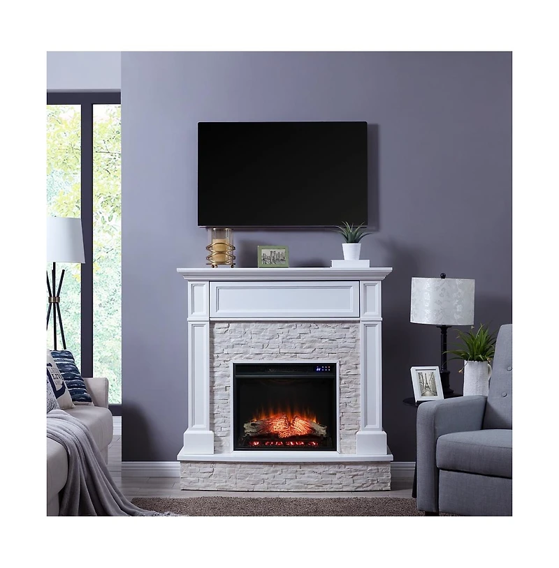 Augusta Home Jacksdale Criss-Cross Electric Media Fireplace w/ Faux Stone