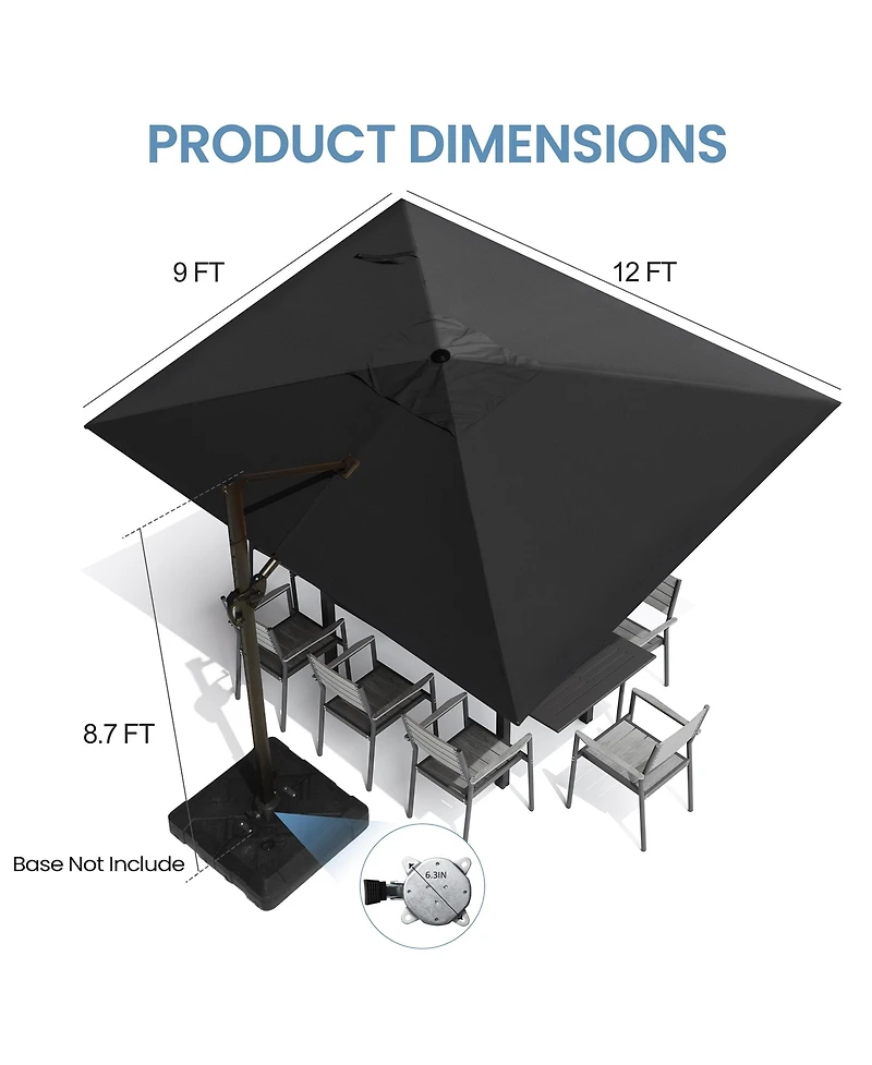 Pellebant Outdoor Patio 9 X 12Feet Aluminum Cantilever Umbrella