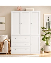 gaomon Wooden Armoire Wardrobe Closet, 71''H Large Clothing Storage Cabinet with Handing Rod and 3 Drawers, Armoire Clothes Organizer for Bedroom