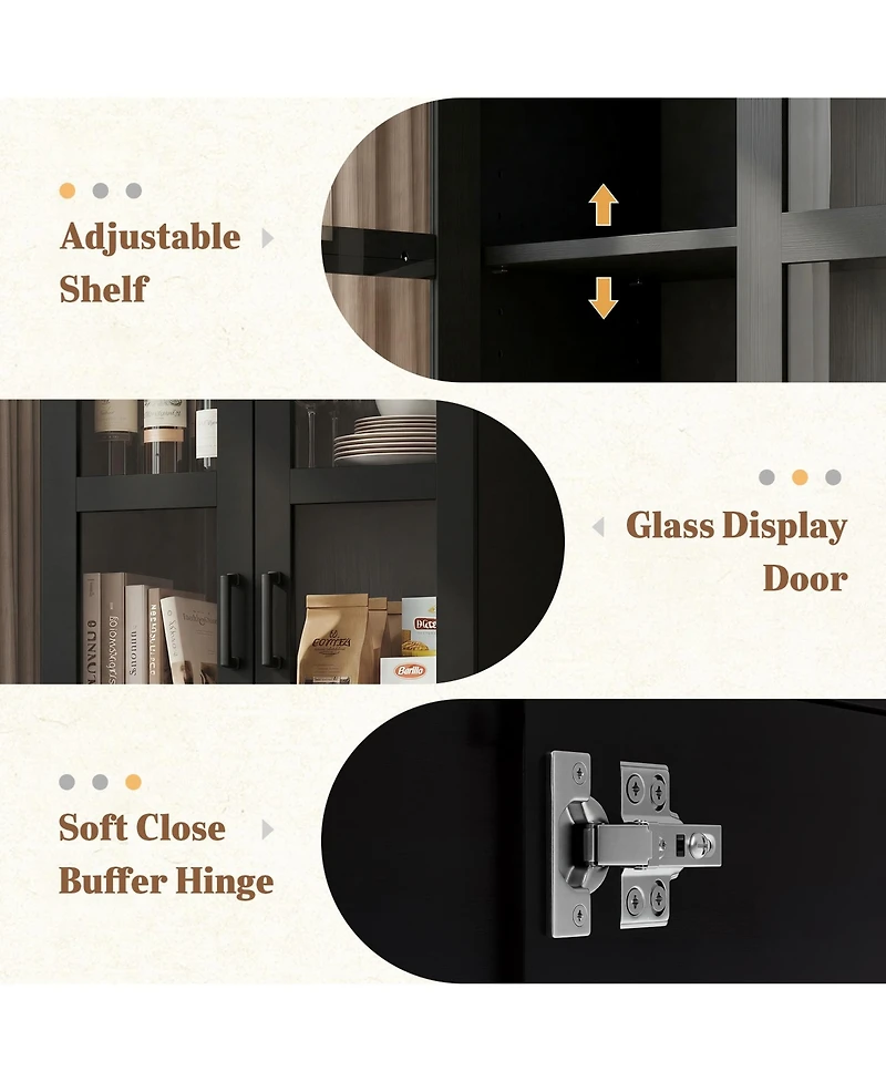 Aheaplus 80'' Tall Kitchen Pantry Cabinet, Display Bookcase with Glass Doors